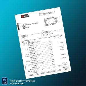 Australia NAB Bank Statement Template in Word and PDF formats