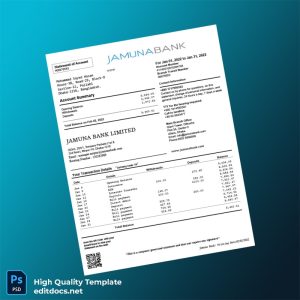 Bangladesh Jamuna Bank Bank Statement Template in Word and PDF formats