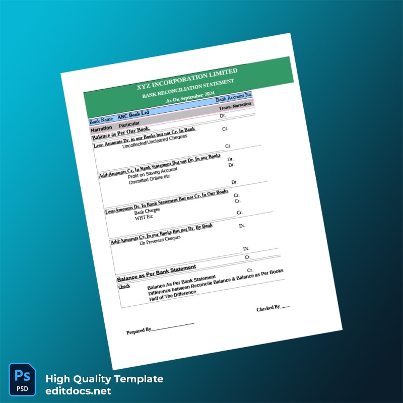Bank Reconciliation Template in Word and PDF formats page 6