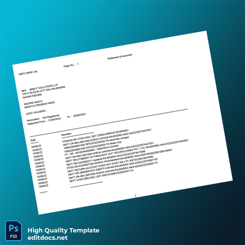 Bank Statement August-Imp Template in Word and PDF formats page 2