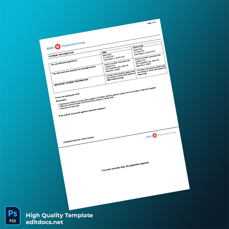 Canada BMO Bank Statement Template in Word and PDF formats page 3