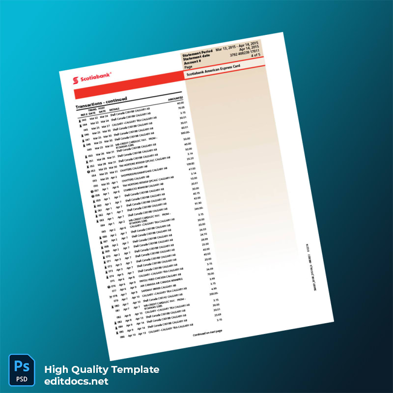 Canada Scotiabank Credit Card Statement Template in Word and PDF formats page 4