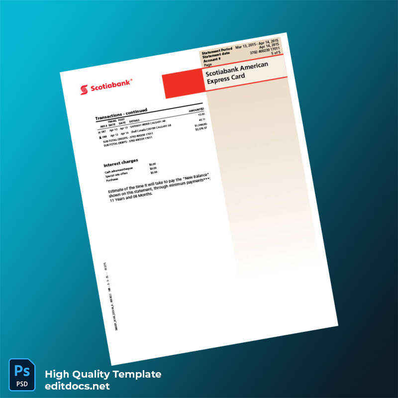 Canada Scotiabank Credit Card Statement Template in Word and PDF formats page 5