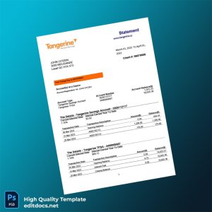 Canada Tangerine Bank Statement Template in Word and PDF formats