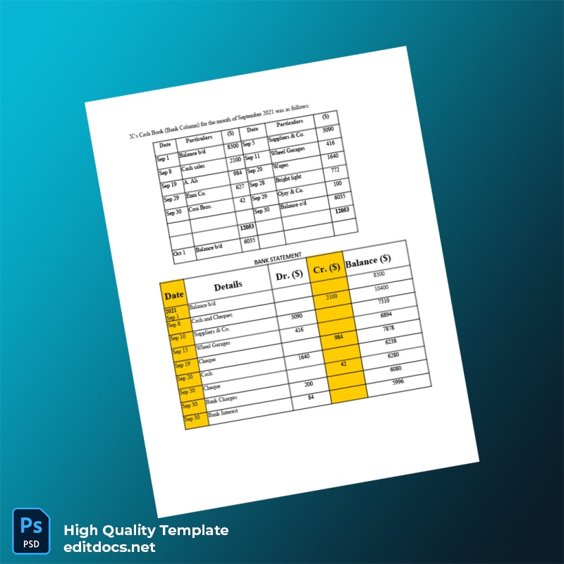 Empty Bank Reconciliation Statement Template in Word and PDF formats