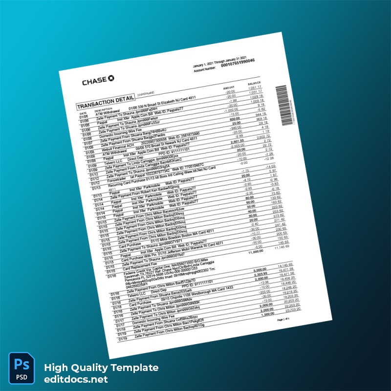 France Chase Bank Statement Template in Word and PDF formats page 3