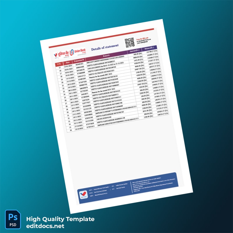 India Andhra Bank Statement Template in Word and PDF formats page 2