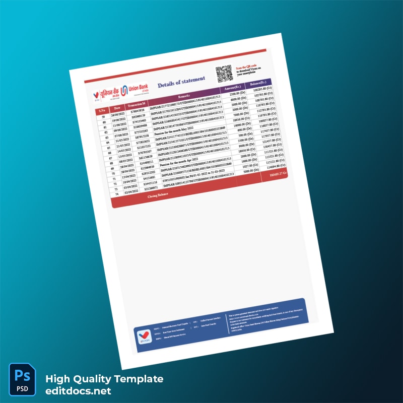 India Andhra Bank Statement Template in Word and PDF formats page 4