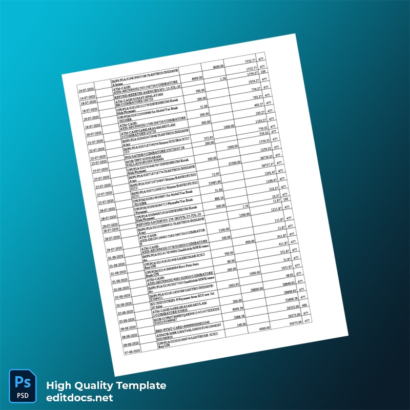 India Axis Bank Statement Template in Word and PDF formats page 2