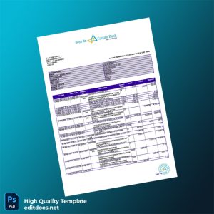 India Bank Account Statement Template in Word and PDF formats