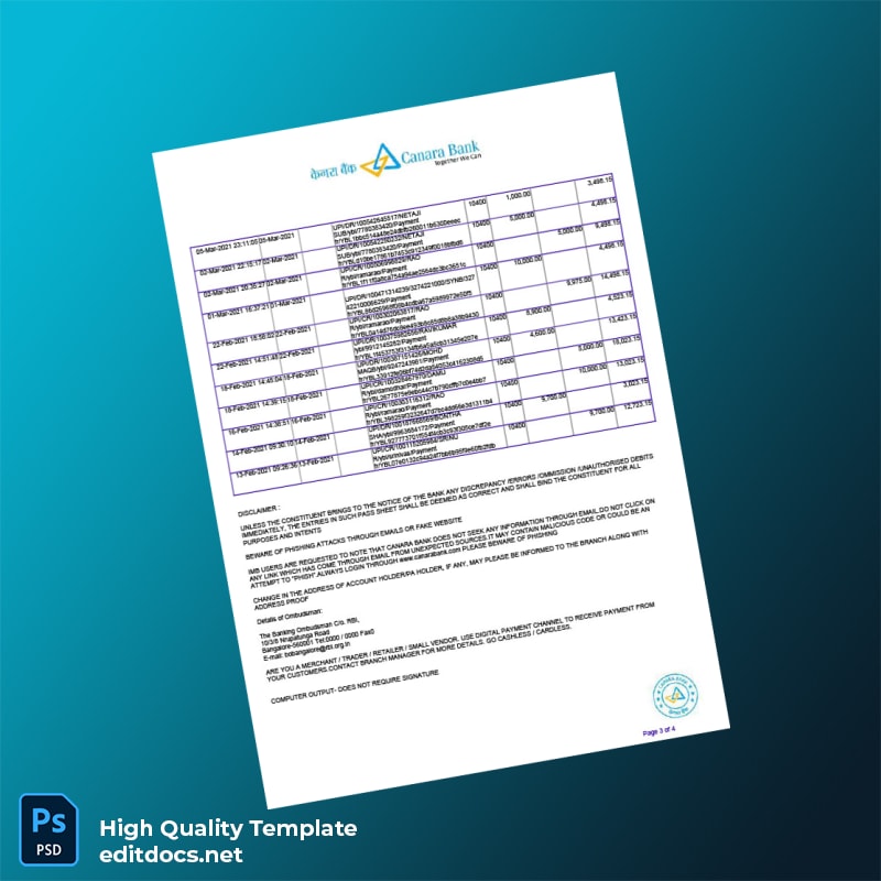 India Bank Account Statement Template in Word and PDF formats page 3