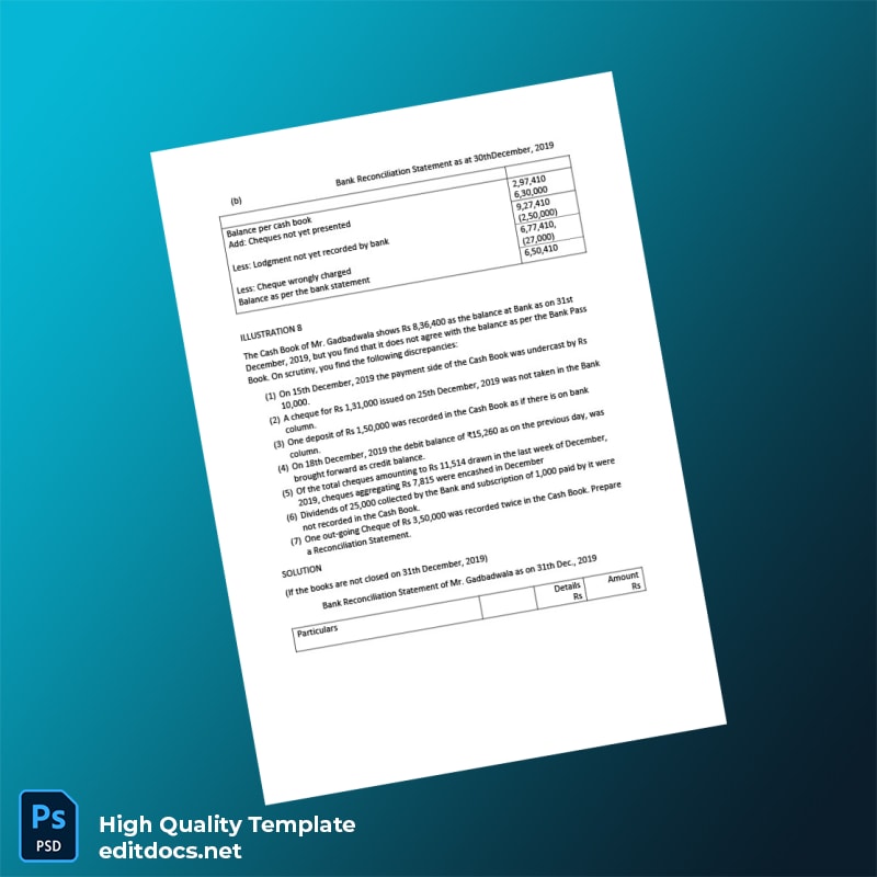 India Bank Reconciliation Statement Template in Word and PDF formats page 3