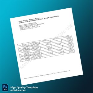 India Bank of India Bank Statement Template in Word and PDF formats