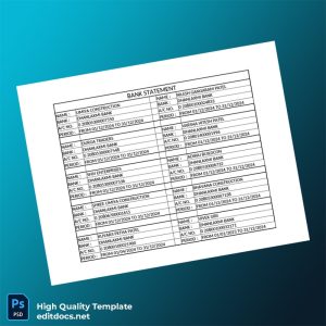 India Dhanlaxmi Bank Statement Template in Word and PDF formats