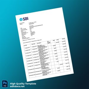 India Document Type Bank Statement Template in Word and PDF formats