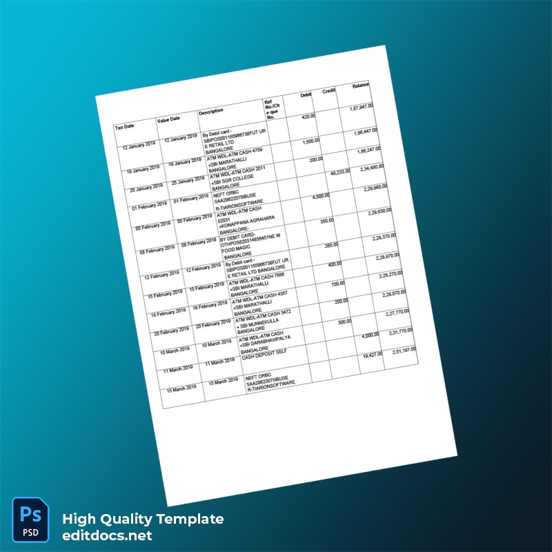 India Document Type Bank Statement Template in Word and PDF formats page 3