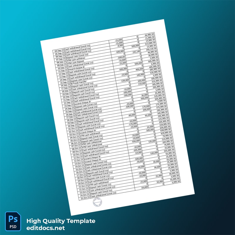 India EXIM Bank Statement Template in Word and PDF formats page 3