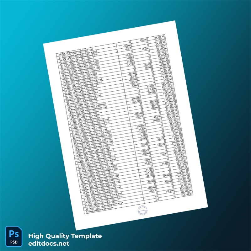 India EXIM Bank Statement Template in Word and PDF formats page 4