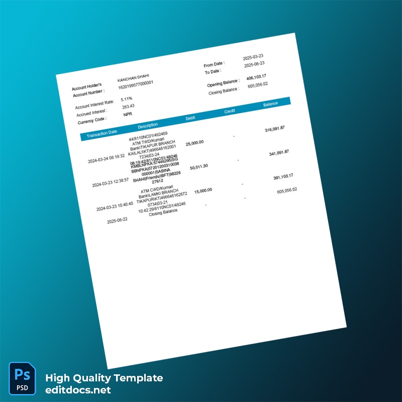 India Electronic Account Statement Template in Word and PDF formats page 5
