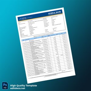 India Federal Bank Statement Template in Word and PDF formats