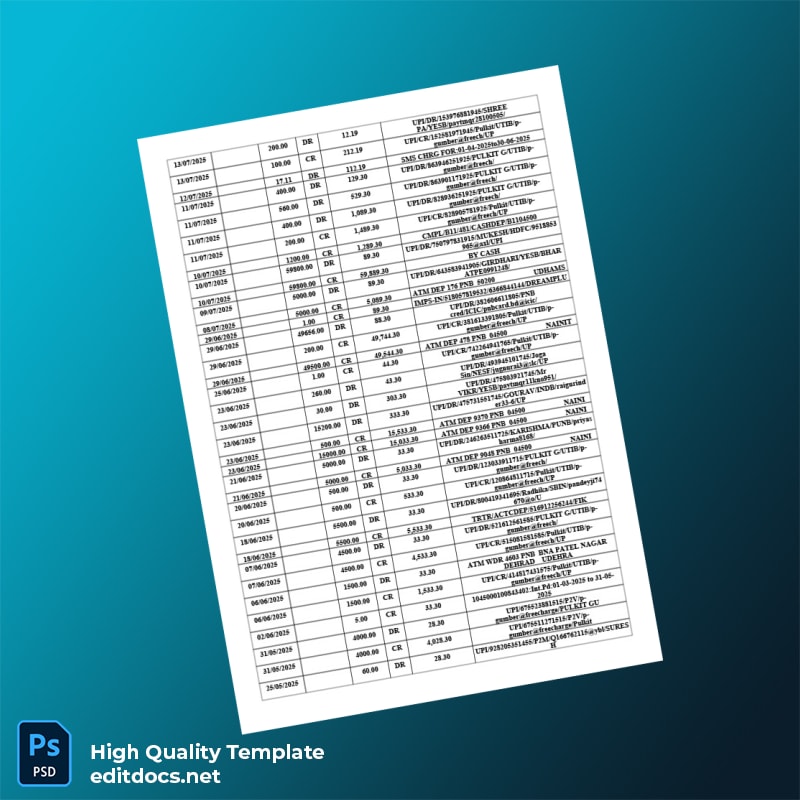India GULAB Bank Statement Template in Word and PDF formats page 2