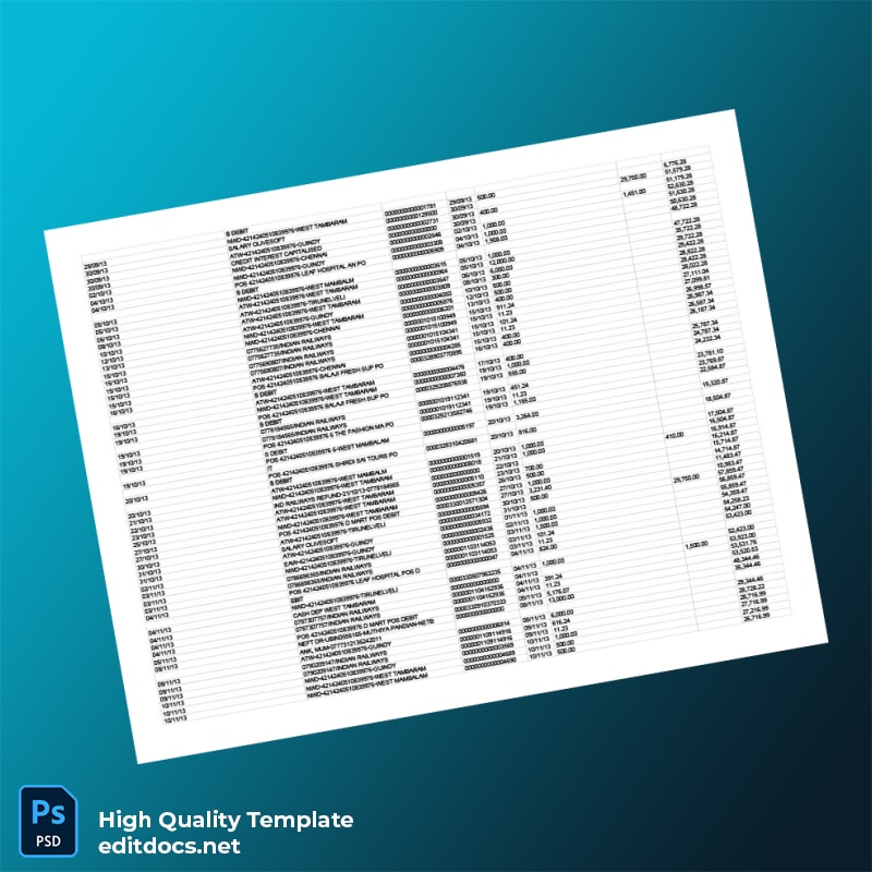 India Gannara Bank Statement Template in Word and PDF formats page 2