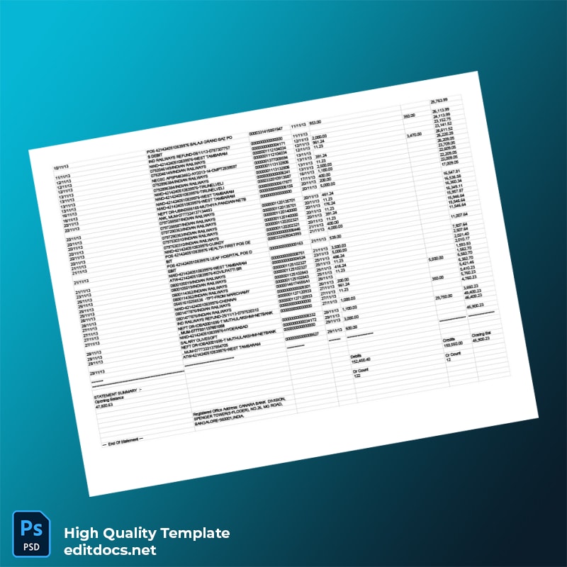 India Gannara Bank Statement Template in Word and PDF formats page 3