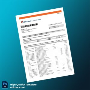 India ICRI Bank Bank Statement Template in Word and PDF formats