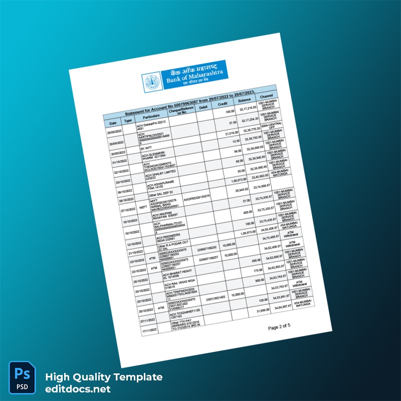 India KK Bank Statement Template in Word and PDF formats page 2