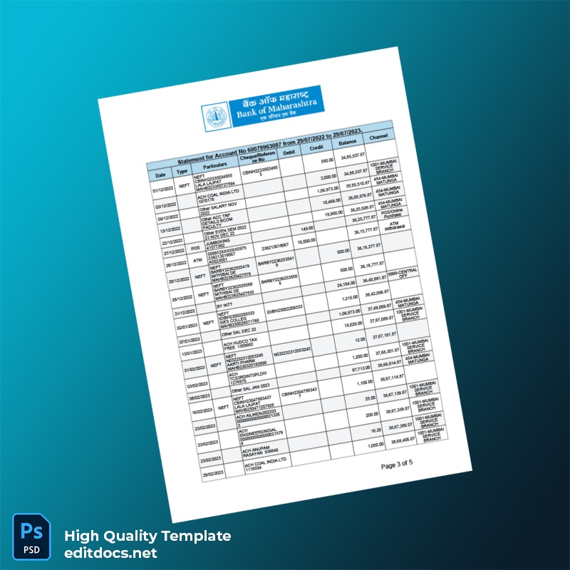 India KK Bank Statement Template in Word and PDF formats page 3