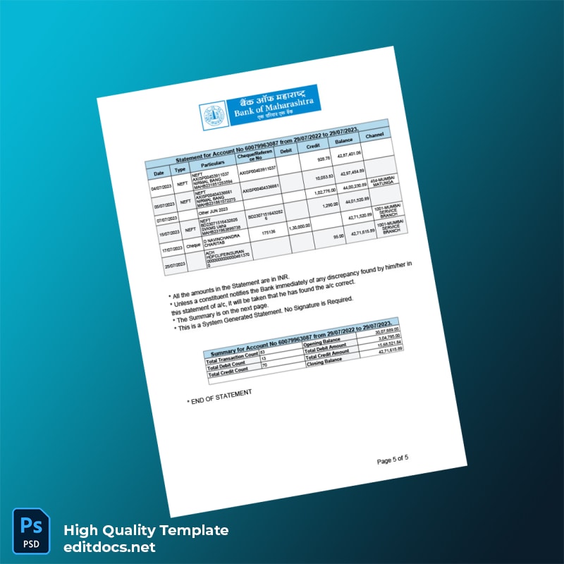 India KK Bank Statement Template in Word and PDF formats page 5