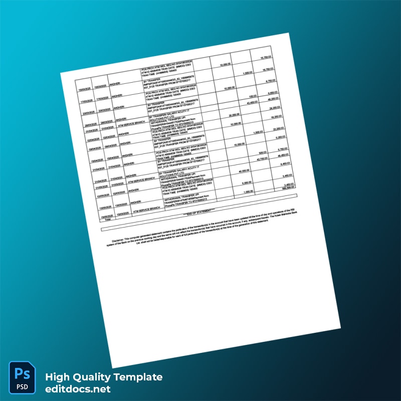 India Kotak Mahindra Bank Bank Statement Template in Word and PDF formats page 2