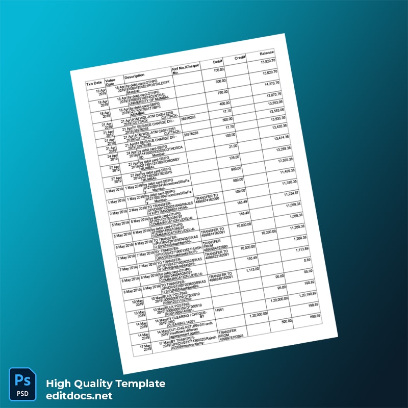 India SBI Bank Statement Template in Word and PDF formats page 5