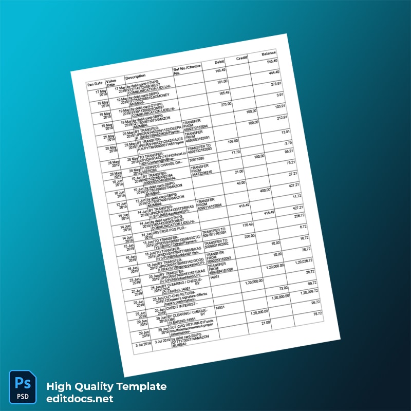 India SBI Bank Statement Template in Word and PDF formats page 6