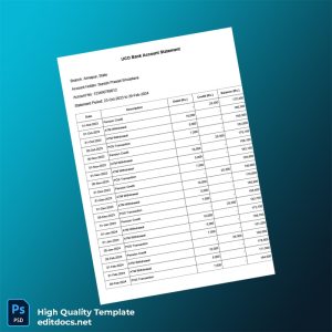 India UCO Bank Statement Template in Word and PDF formats