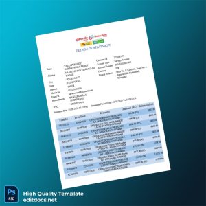 India Union Bank Bank Statement Template in Word and PDF formats
