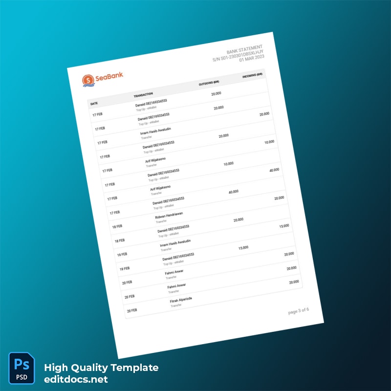 Indonesia Seabank Statement Template in Word and PDF formats page 3