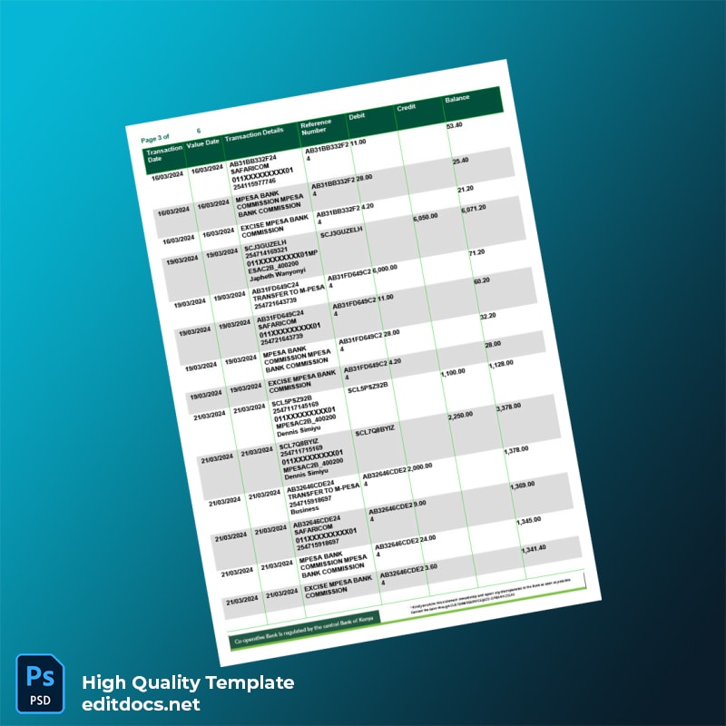 Kenya Bank Statement Template in Word and PDF formats page 3