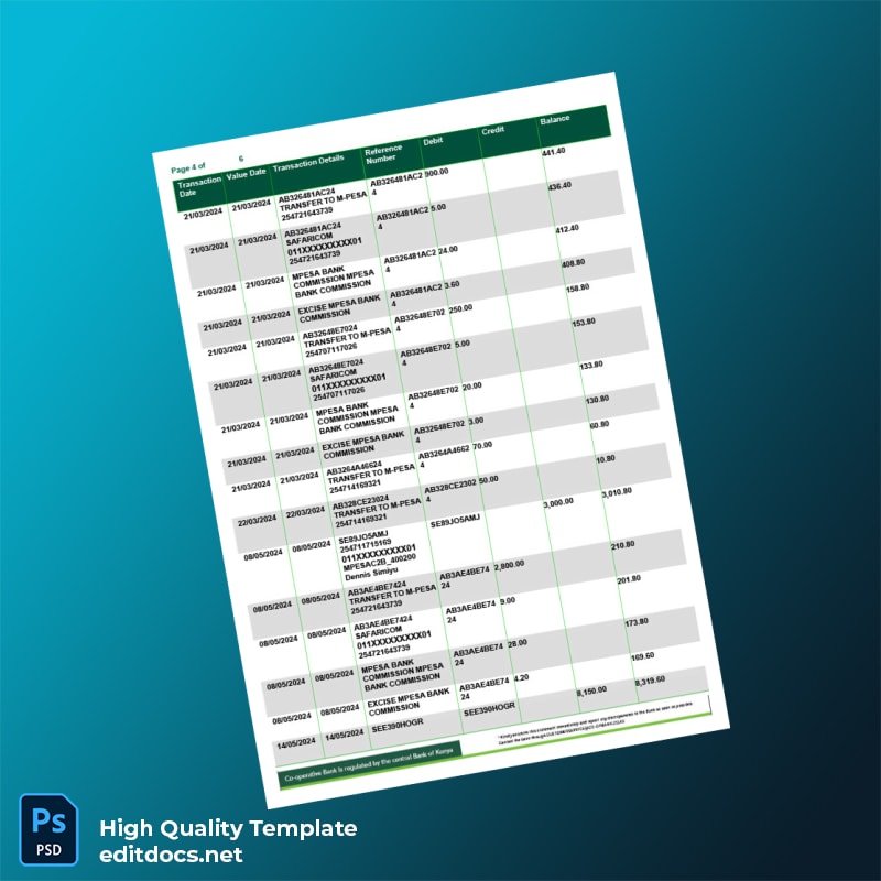 Kenya Bank Statement Template in Word and PDF formats page 4