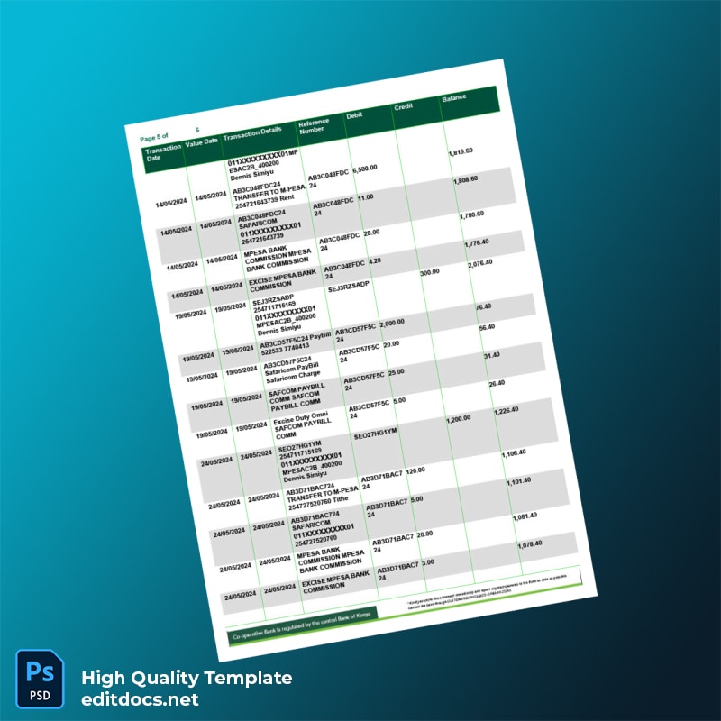 Kenya Bank Statement Template in Word and PDF formats page 5