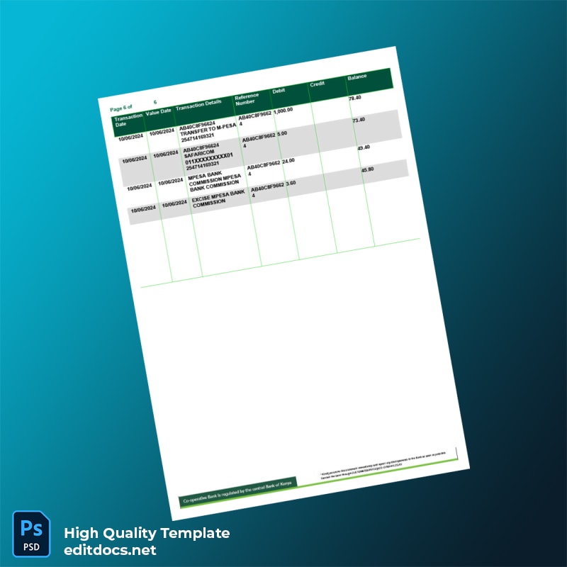 Kenya Bank Statement Template in Word and PDF formats page 6