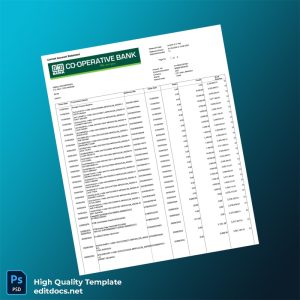 Kenya Cooperative Bank Account Statement Template in Word and PDF formats