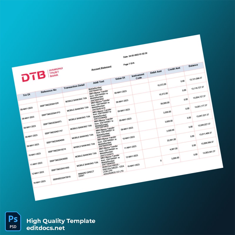 Kenya DTB Bank Statement Template in Word and PDF formats page 7