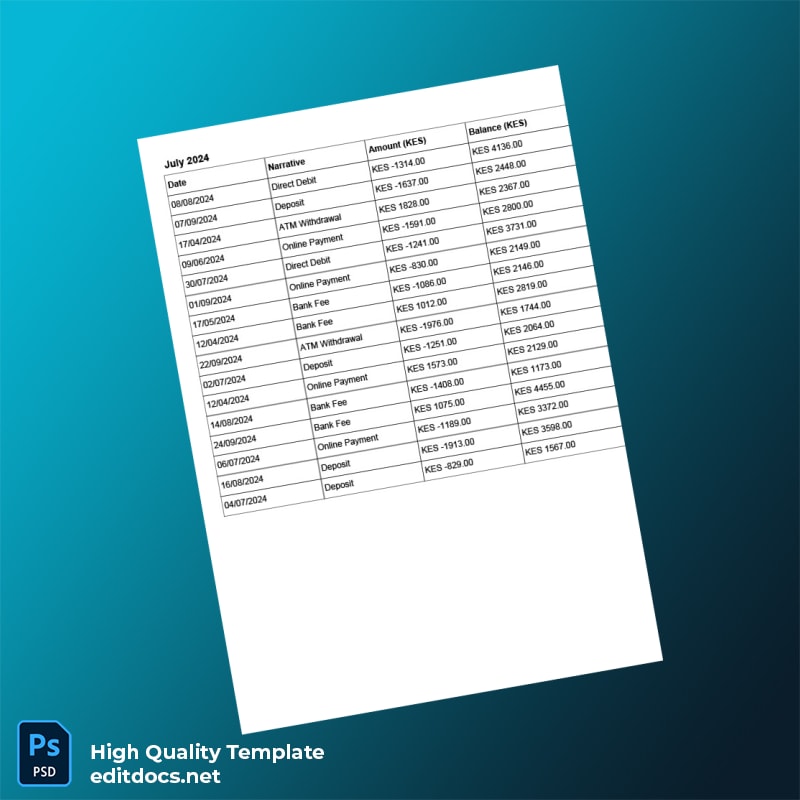 Kenya Kenya National Bank Bank Statement Template in Word and PDF formats page 5