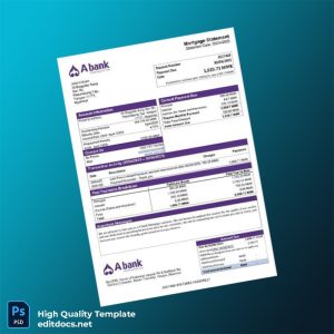 Myanmar A Bank Mortgage Statement Template in Word and PDF formats