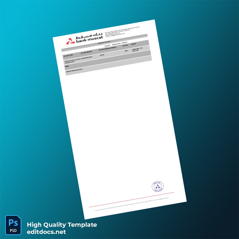 Oman Muscat Bank Statement Template in Word and PDF formats page 7