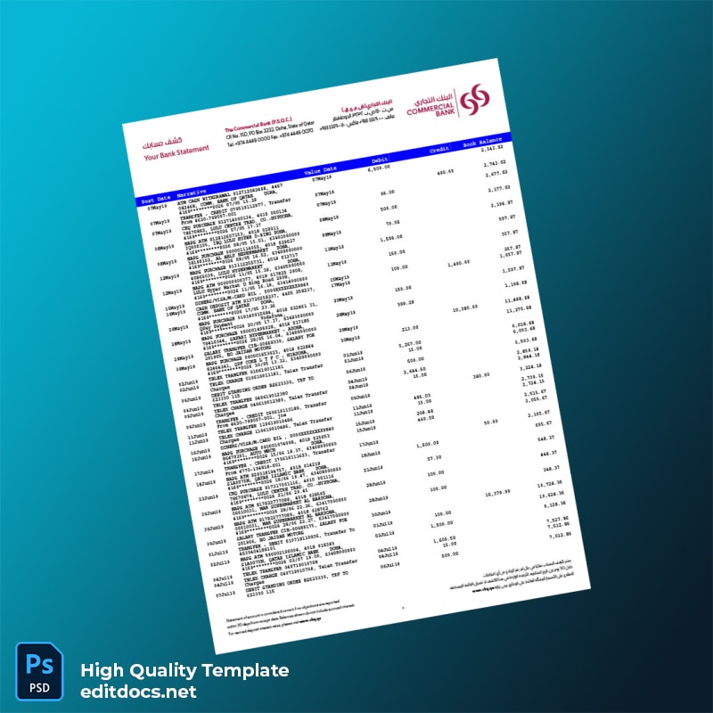 Qatar Bank Statement Template in Word and PDF formats page 4