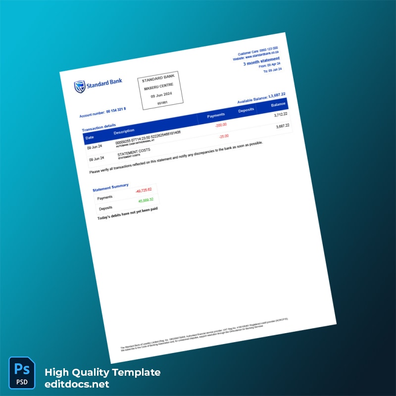 South Africa Standard Bank Statement Template in Word and PDF formats page 3