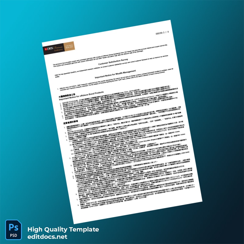 Taiwan DBS Bank Statement Template in Word and PDF formats page 3