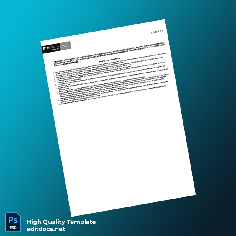 Taiwan DBS Bank Statement Template in Word and PDF formats page 4